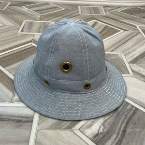 Clare V denim bucket hat with brass details